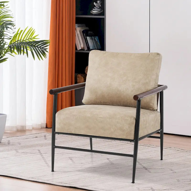 Set of 2 Modern Accent Armchairs, Leathaire Fabric with Carbon Steel Legs