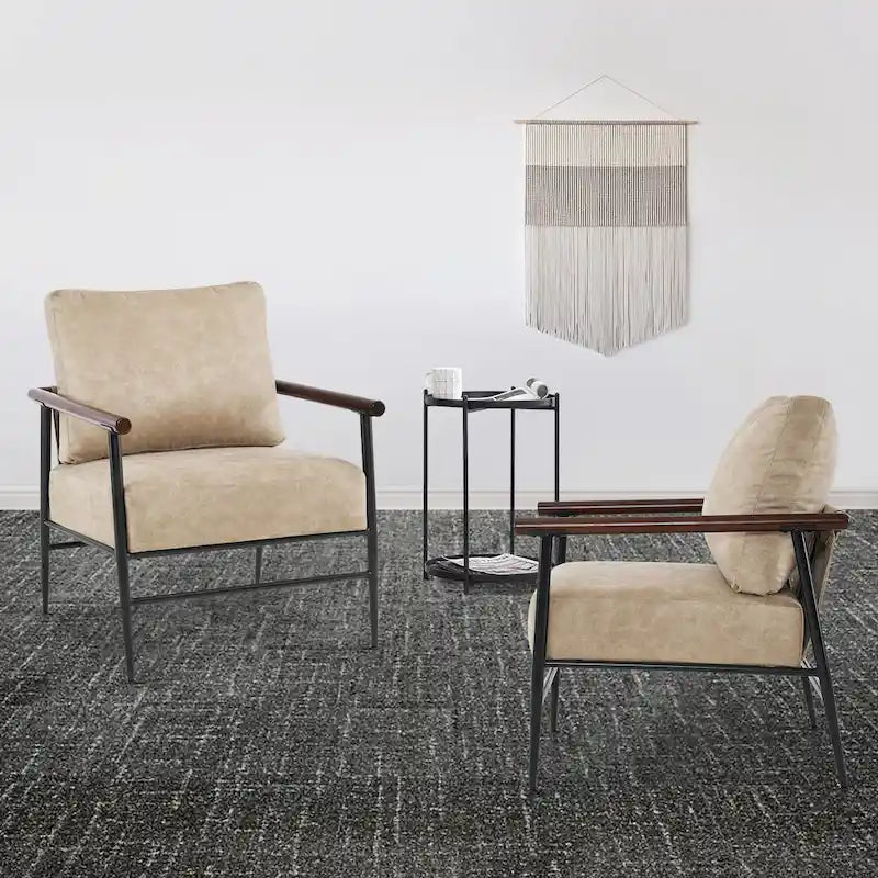 Set of 2 Modern Accent Armchairs, Leathaire Fabric with Carbon Steel Legs