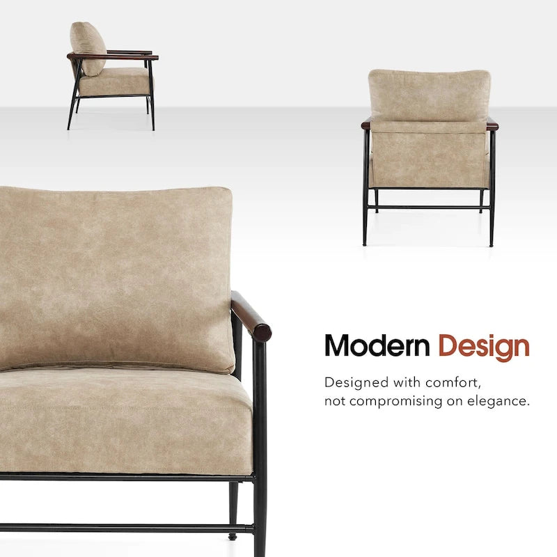 Set of 2 Modern Accent Armchairs, Leathaire Fabric with Carbon Steel Legs