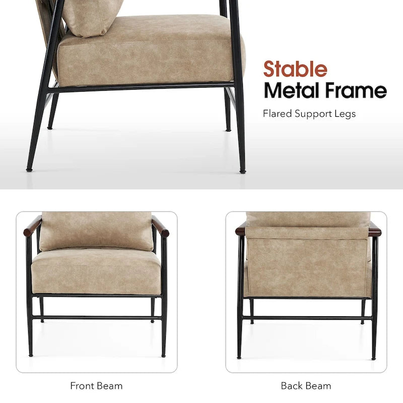 Set of 2 Modern Accent Armchairs, Leathaire Fabric with Carbon Steel Legs