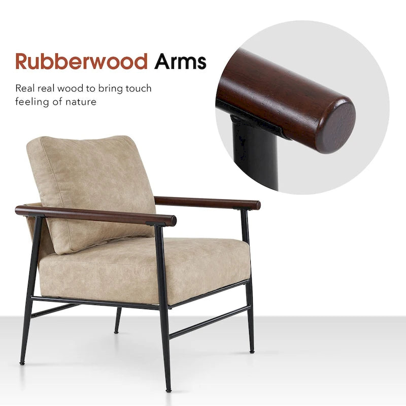 Set of 2 Modern Accent Armchairs, Leathaire Fabric with Carbon Steel Legs