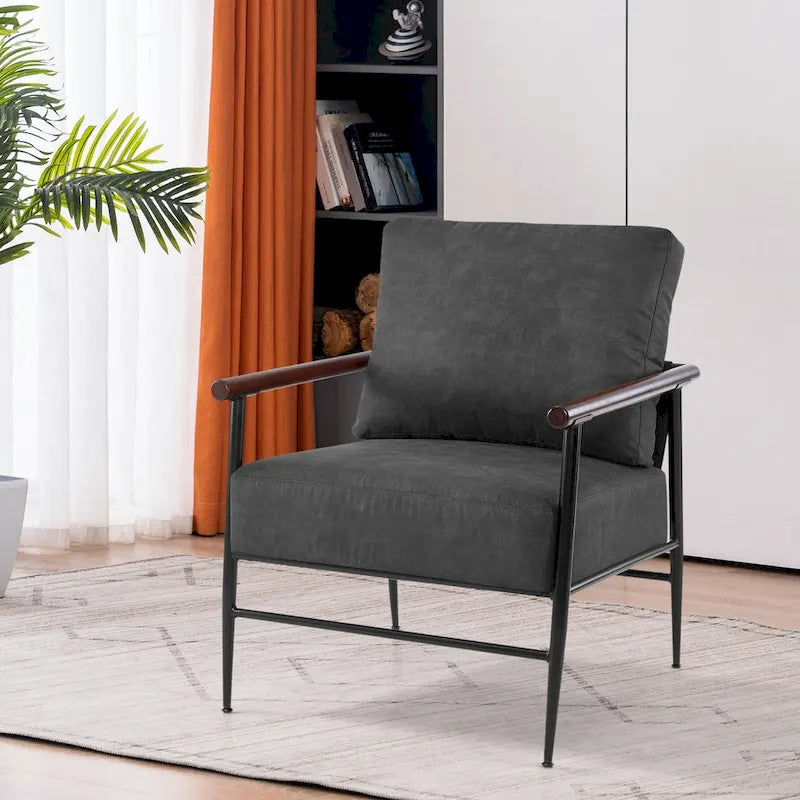 Set of 2 Modern Accent Armchairs, Leathaire Fabric with Carbon Steel Legs