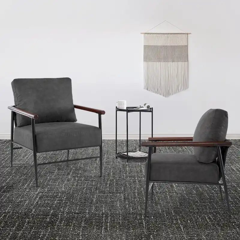 Set of 2 Modern Accent Armchairs, Leathaire Fabric with Carbon Steel Legs