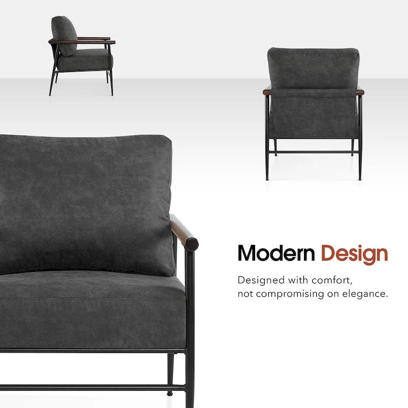 Set of 2 Modern Accent Armchairs, Leathaire Fabric with Carbon Steel Legs