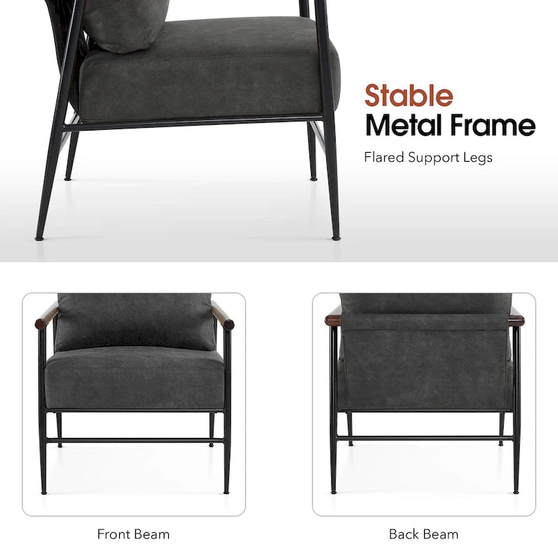 Set of 2 Modern Accent Armchairs, Leathaire Fabric with Carbon Steel Legs