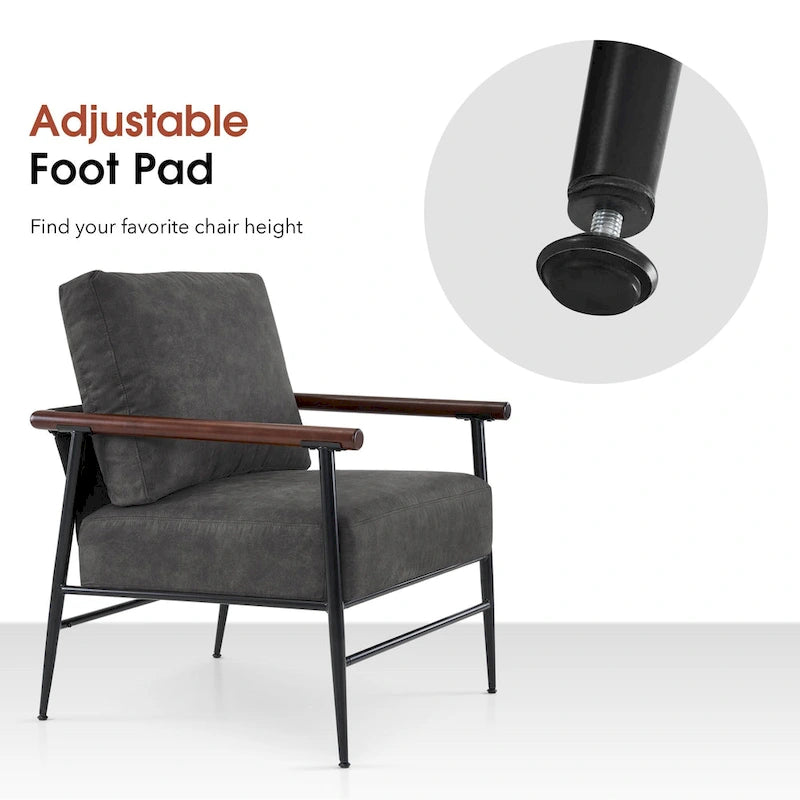 Set of 2 Modern Accent Armchairs, Leathaire Fabric with Carbon Steel Legs