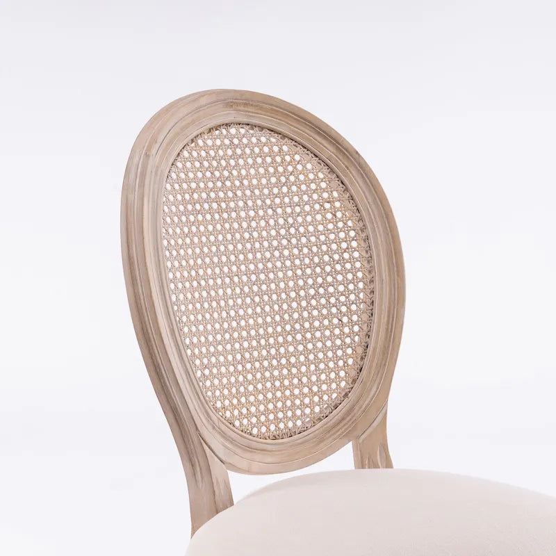 Style Solid Wood Frame Antique Painting Rattan Back Dining Chair Set of 2