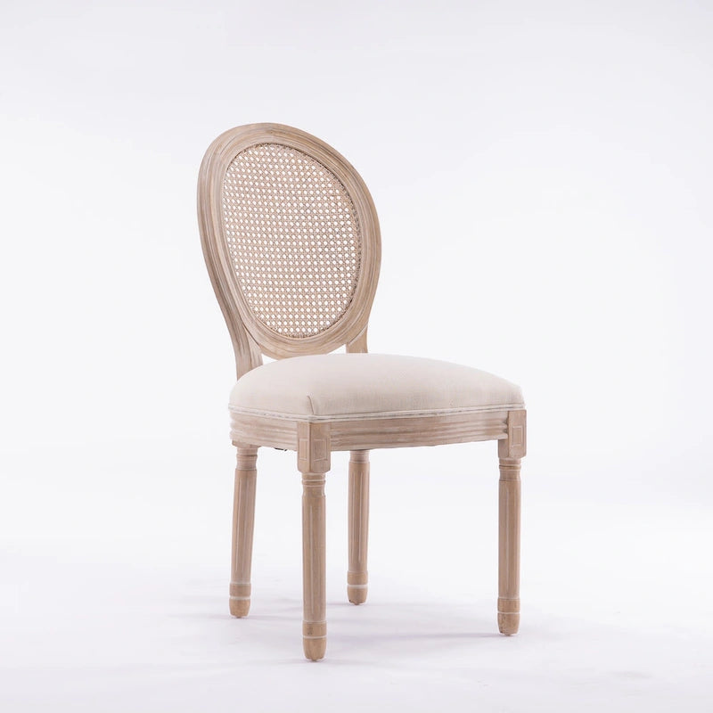 Style Solid Wood Frame Antique Painting Rattan Back Dining Chair Set of 2