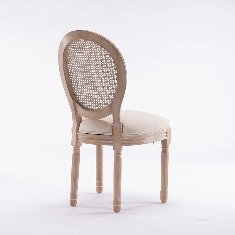 Style Solid Wood Frame Antique Painting Rattan Back Dining Chair Set of 2