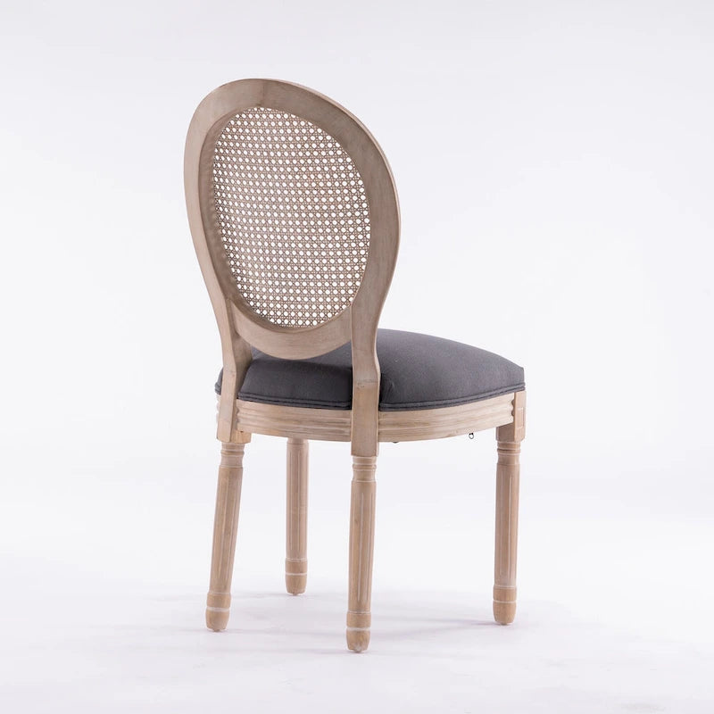 Style Solid Wood Frame Antique Painting Rattan Back Dining Chair Set of 2