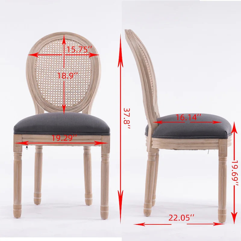 Style Solid Wood Frame Antique Painting Rattan Back Dining Chair Set of 2