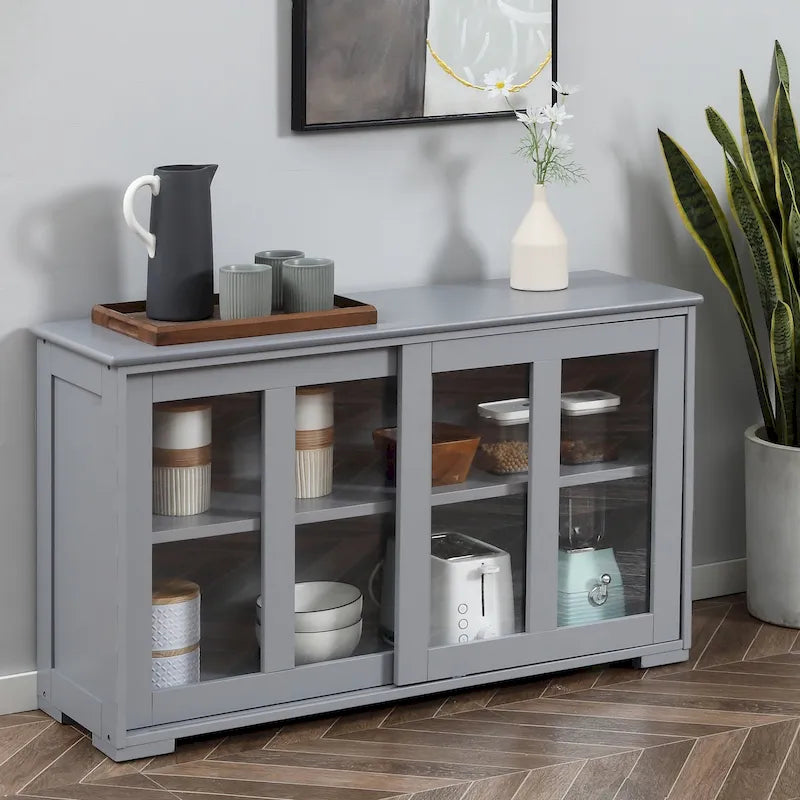 Modern Kitchen Sideboard, Stackable Storage Cabinet with Sliding Glass Door