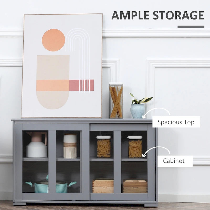 Modern Kitchen Sideboard, Stackable Storage Cabinet with Sliding Glass Door