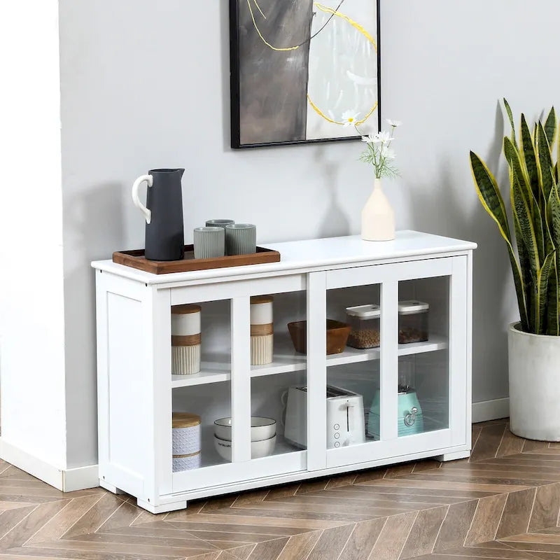 Modern Kitchen Sideboard, Stackable Storage Cabinet with Sliding Glass Door
