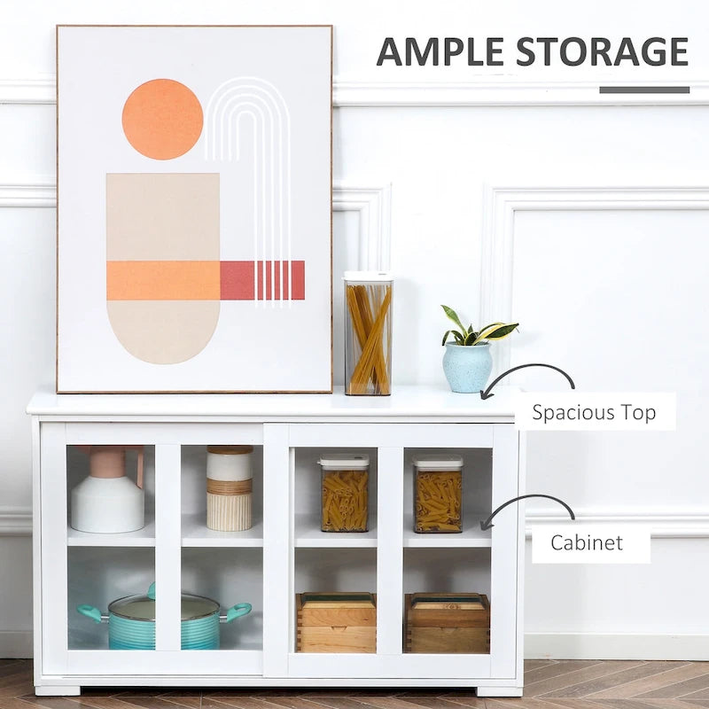 Modern Kitchen Sideboard, Stackable Storage Cabinet with Sliding Glass Door