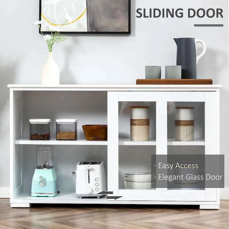 Modern Kitchen Sideboard, Stackable Storage Cabinet with Sliding Glass Door