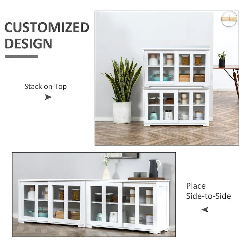 Modern Kitchen Sideboard, Stackable Storage Cabinet with Sliding Glass Door