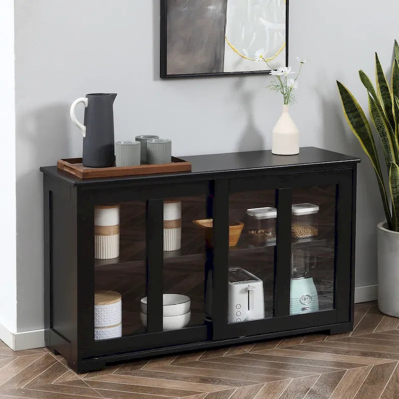 Modern Kitchen Sideboard, Stackable Storage Cabinet with Sliding Glass Door