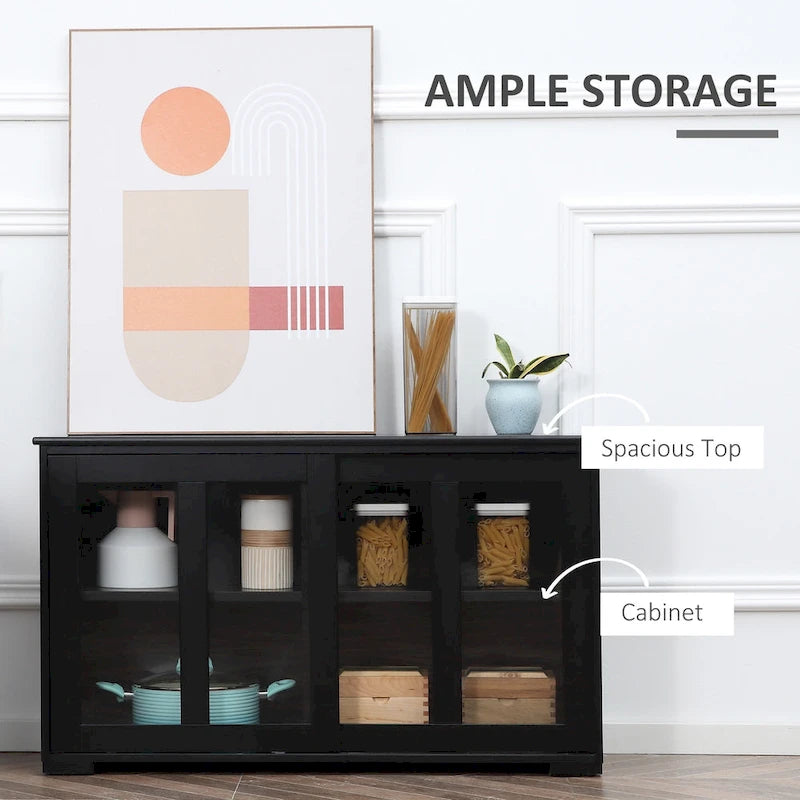 Modern Kitchen Sideboard, Stackable Storage Cabinet with Sliding Glass Door