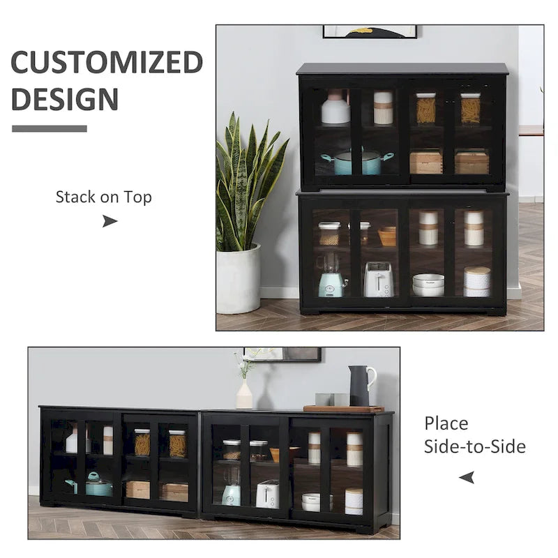 Modern Kitchen Sideboard, Stackable Storage Cabinet with Sliding Glass Door