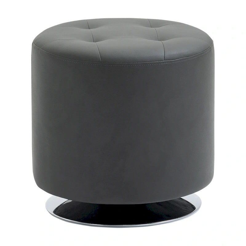 360-Degree Swivel Round PU Ottoman with Thick Sponge Padding and Solid Steel Base