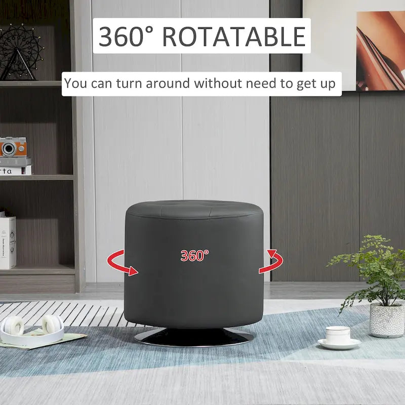 360-Degree Swivel Round PU Ottoman with Thick Sponge Padding and Solid Steel Base