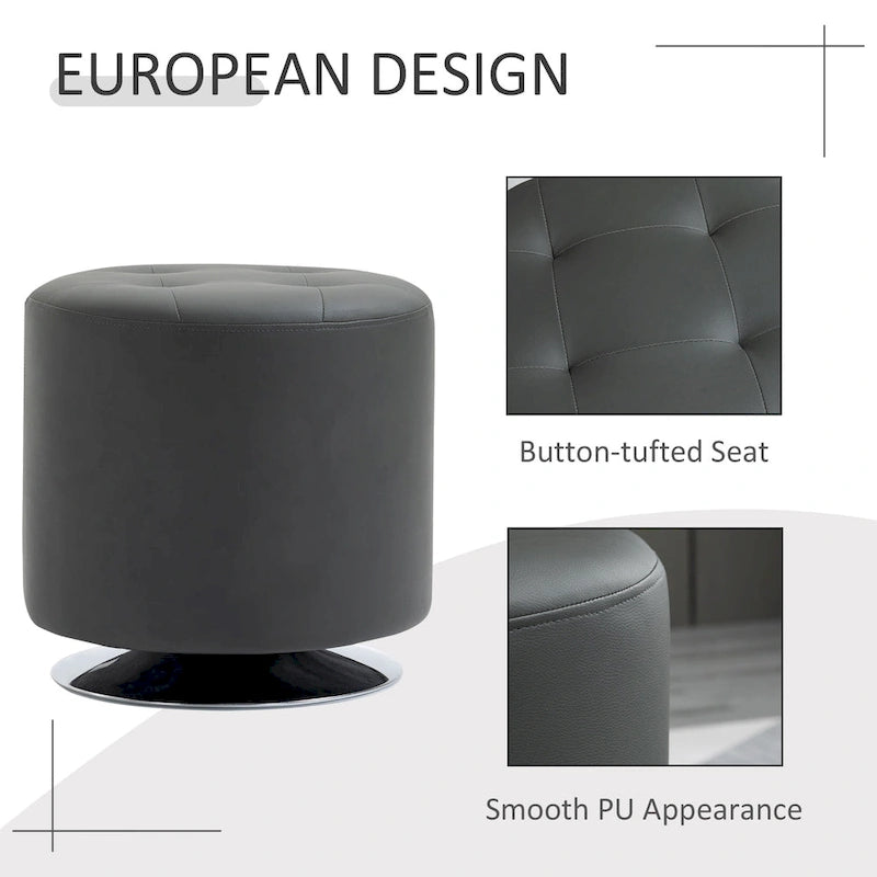 360-Degree Swivel Round PU Ottoman with Thick Sponge Padding and Solid Steel Base