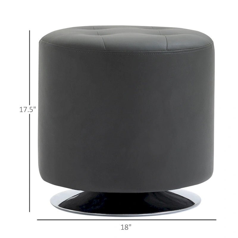 360-Degree Swivel Round PU Ottoman with Thick Sponge Padding and Solid Steel Base