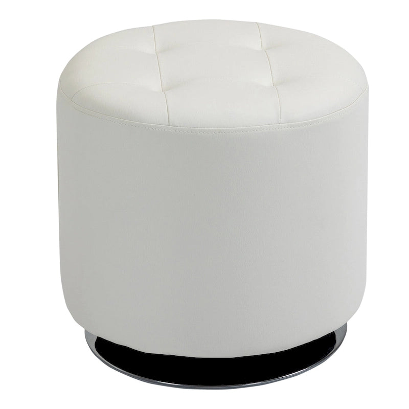 360-Degree Swivel Round PU Ottoman with Thick Sponge Padding and Solid Steel Base