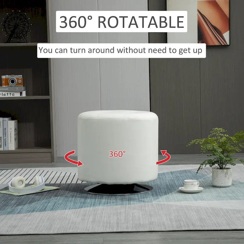 360-Degree Swivel Round PU Ottoman with Thick Sponge Padding and Solid Steel Base