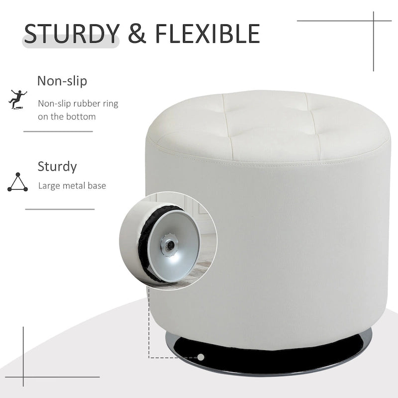 360-Degree Swivel Round PU Ottoman with Thick Sponge Padding and Solid Steel Base