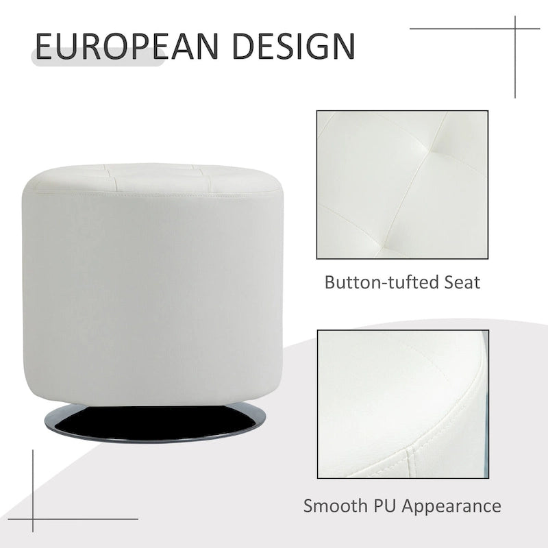 360-Degree Swivel Round PU Ottoman with Thick Sponge Padding and Solid Steel Base