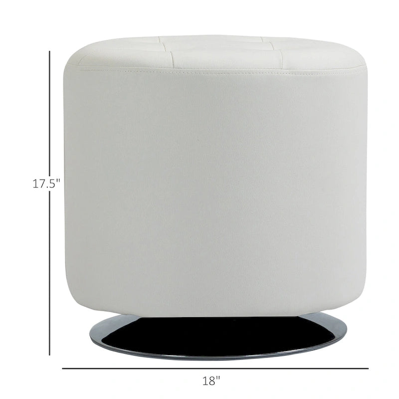 360-Degree Swivel Round PU Ottoman with Thick Sponge Padding and Solid Steel Base
