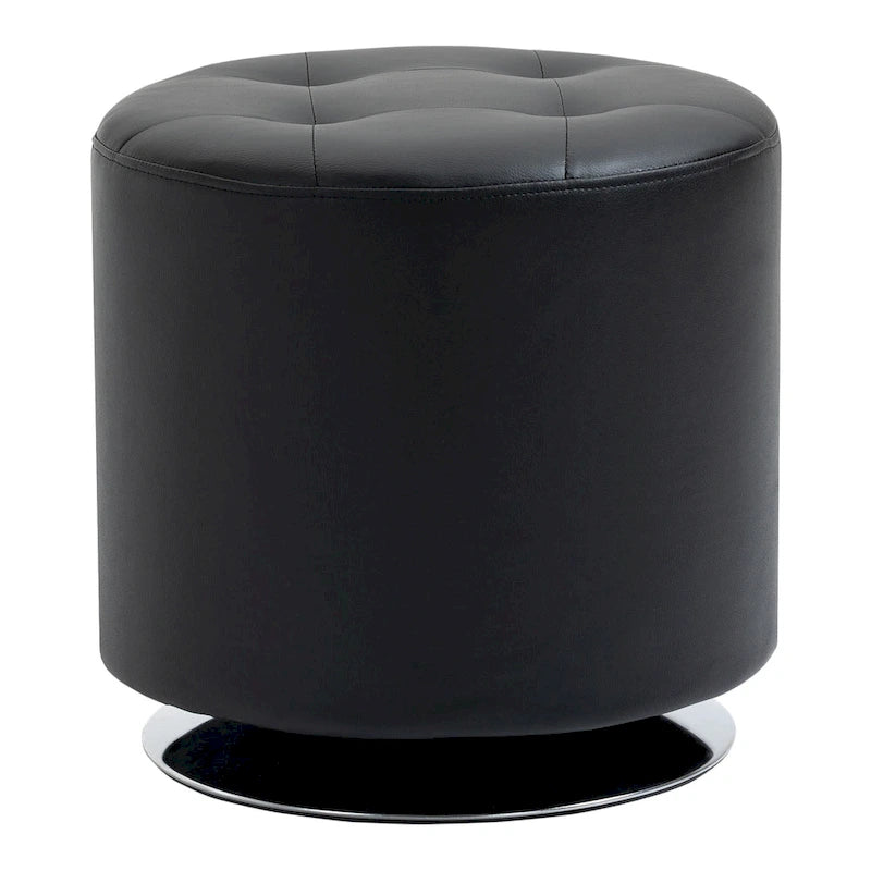 360-Degree Swivel Round PU Ottoman with Thick Sponge Padding and Solid Steel Base