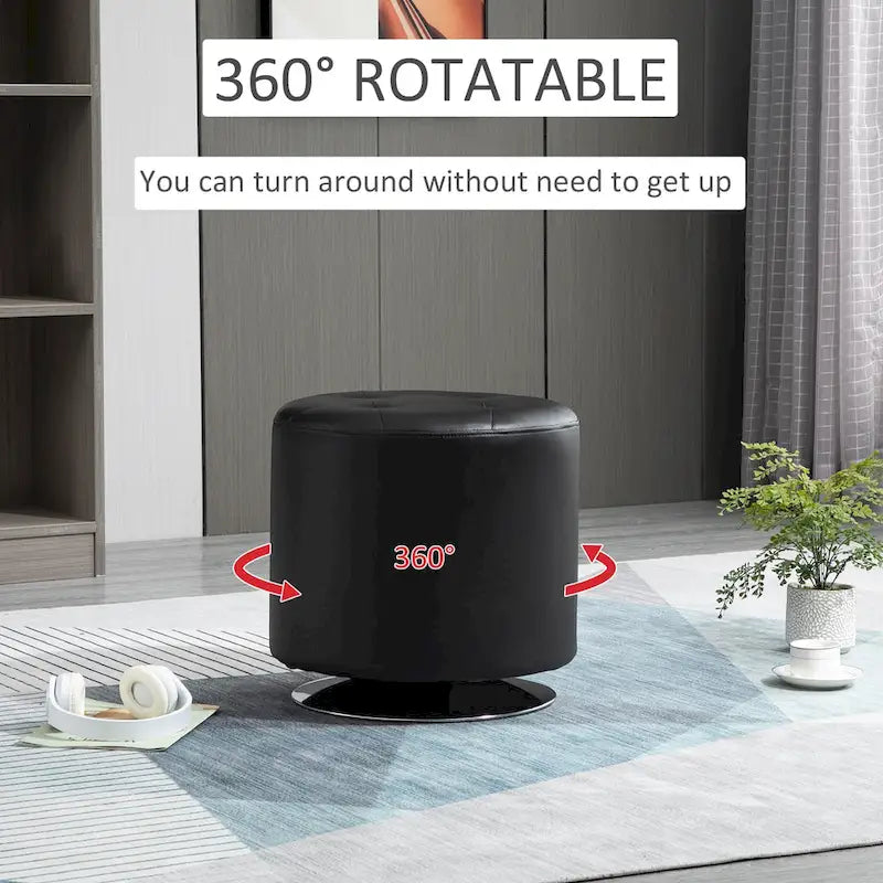 360-Degree Swivel Round PU Ottoman with Thick Sponge Padding and Solid Steel Base
