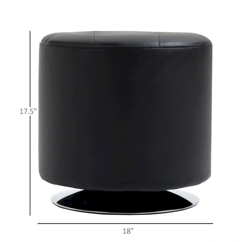 360-Degree Swivel Round PU Ottoman with Thick Sponge Padding and Solid Steel Base