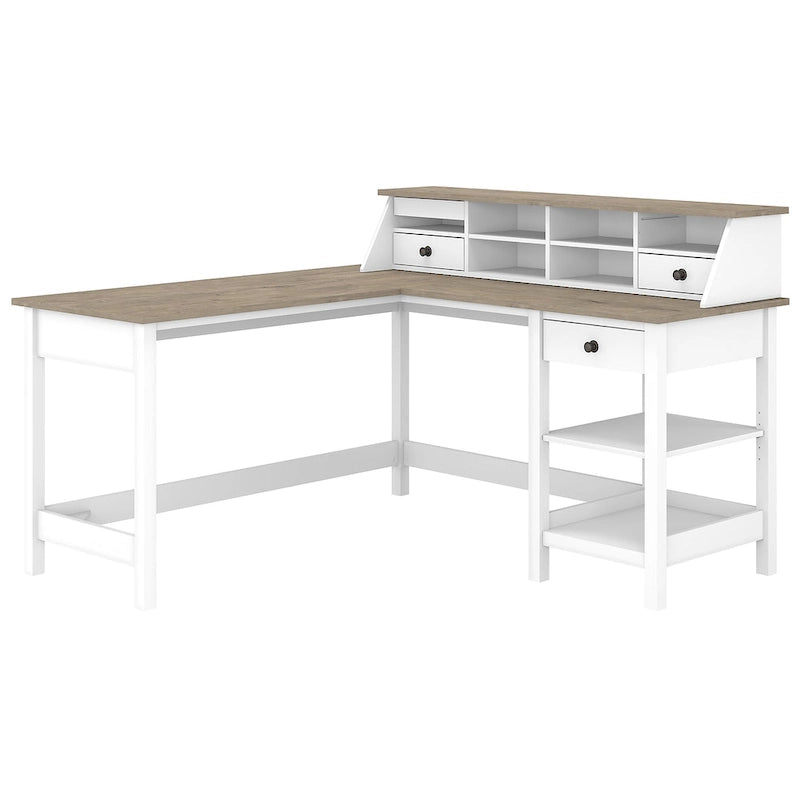 60" L-Shaped Computer Desk with Desktop Organizer, Farmhouse Style
