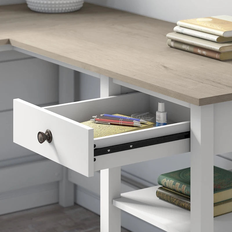 60" L-Shaped Computer Desk with Desktop Organizer, Farmhouse Style
