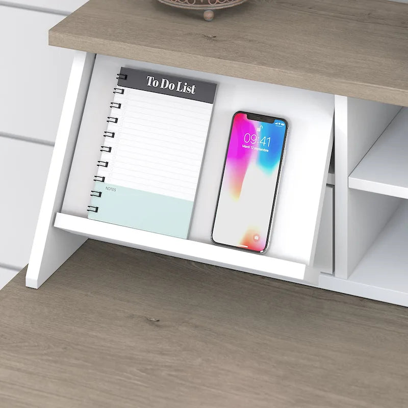 60" L-Shaped Computer Desk with Desktop Organizer, Farmhouse Style