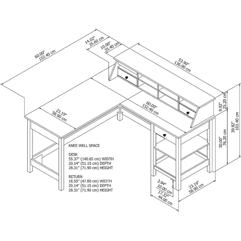 60" L-Shaped Computer Desk with Desktop Organizer, Farmhouse Style