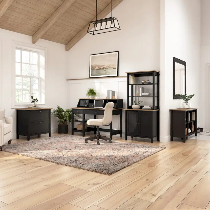 60" L-Shaped Computer Desk with Desktop Organizer, Farmhouse Style
