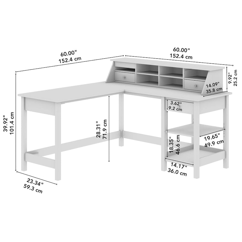 60" L-Shaped Computer Desk with Desktop Organizer, Farmhouse Style