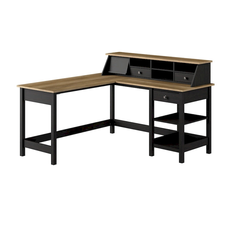 60" L-Shaped Computer Desk with Desktop Organizer, Farmhouse Style