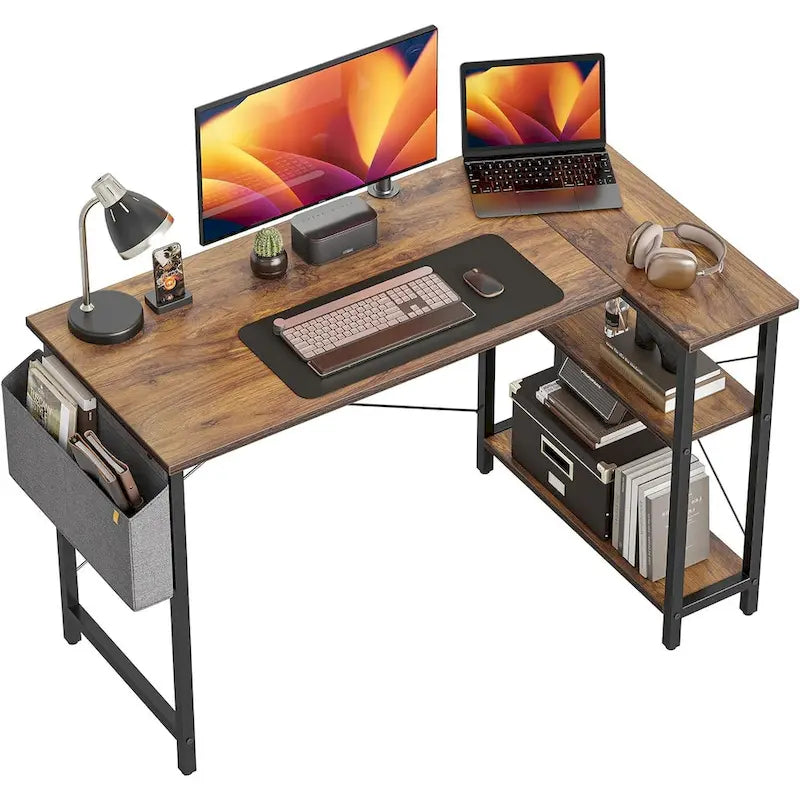 Computer Desk with 2-Tier Open Shelves and Storage Bag