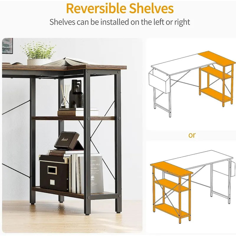 Computer Desk with 2-Tier Open Shelves and Storage Bag