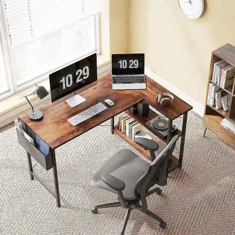 Computer Desk with 2-Tier Open Shelves and Storage Bag