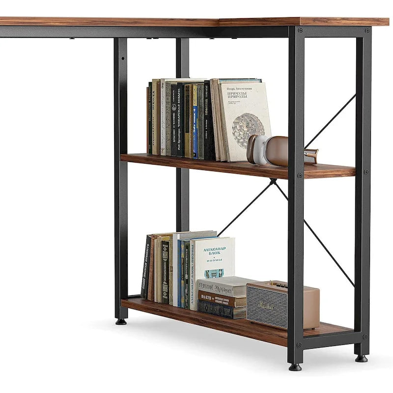 Computer Desk with 2-Tier Open Shelves and Storage Bag