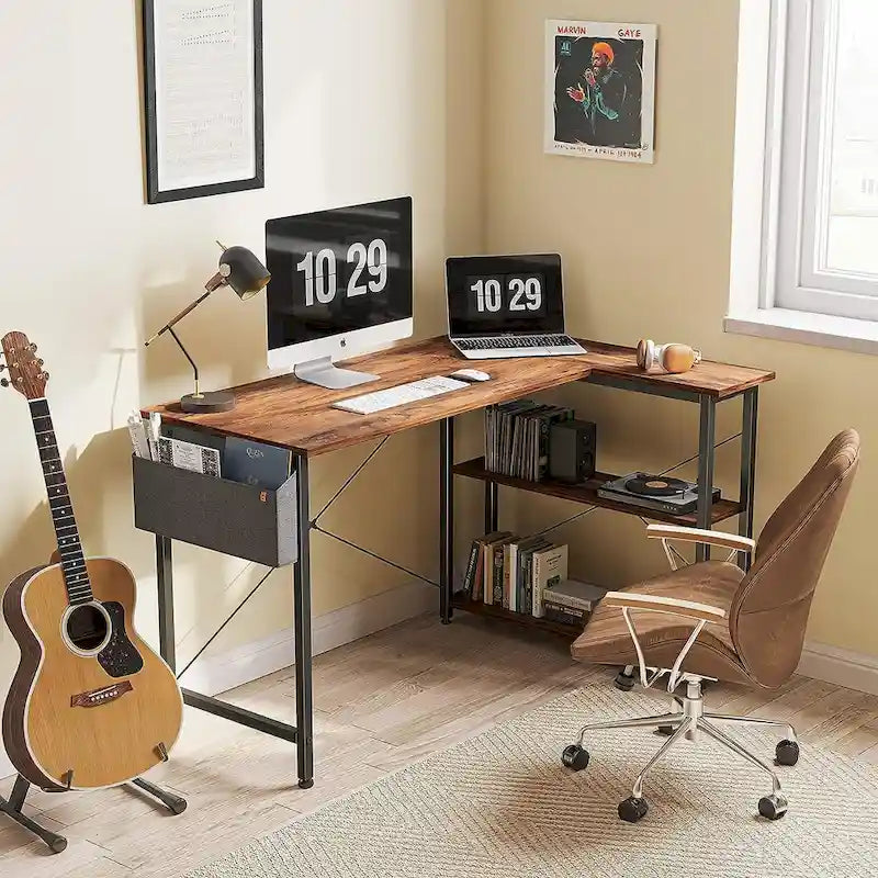 Computer Desk with 2-Tier Open Shelves and Storage Bag