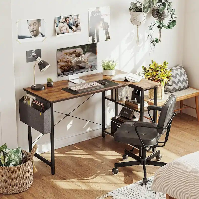 Computer Desk with 2-Tier Open Shelves and Storage Bag