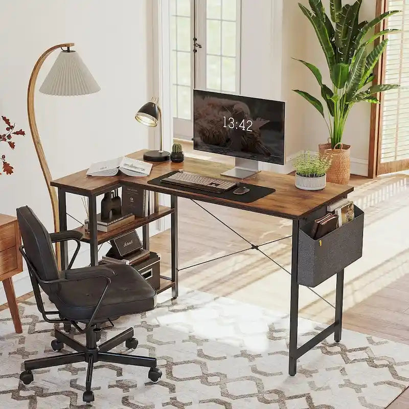 Computer Desk with 2-Tier Open Shelves and Storage Bag